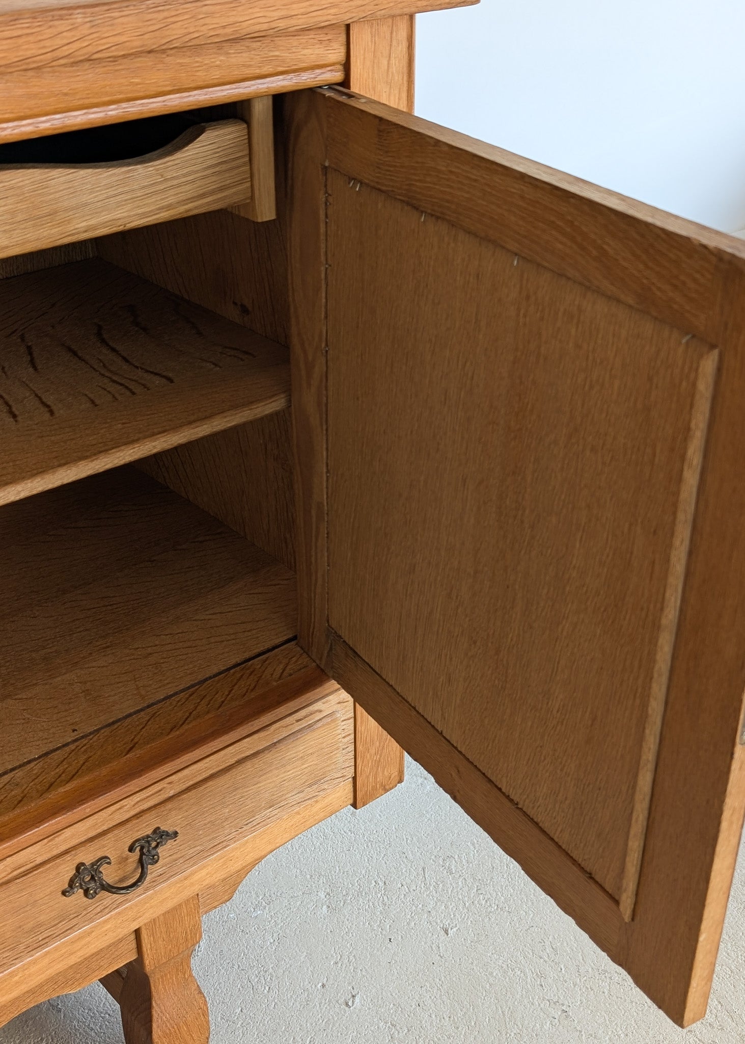 Vintage Danish Henning Kjærnulf-Attributed Quartersawn White Oak Sideboard with Hand-Carved Detailing and Two (2) Keys