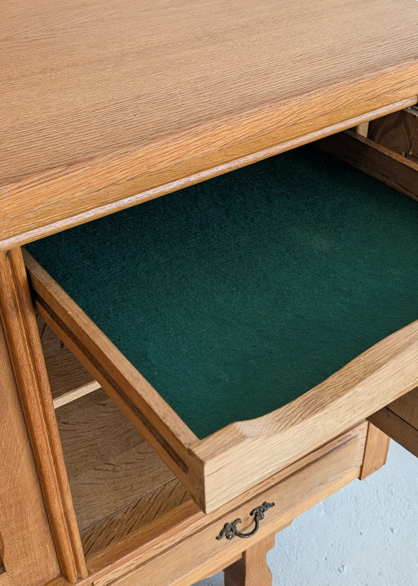 Vintage Danish Henning Kjærnulf-Attributed Quartersawn White Oak Sideboard with Hand-Carved Detailing and Two (2) Keys
