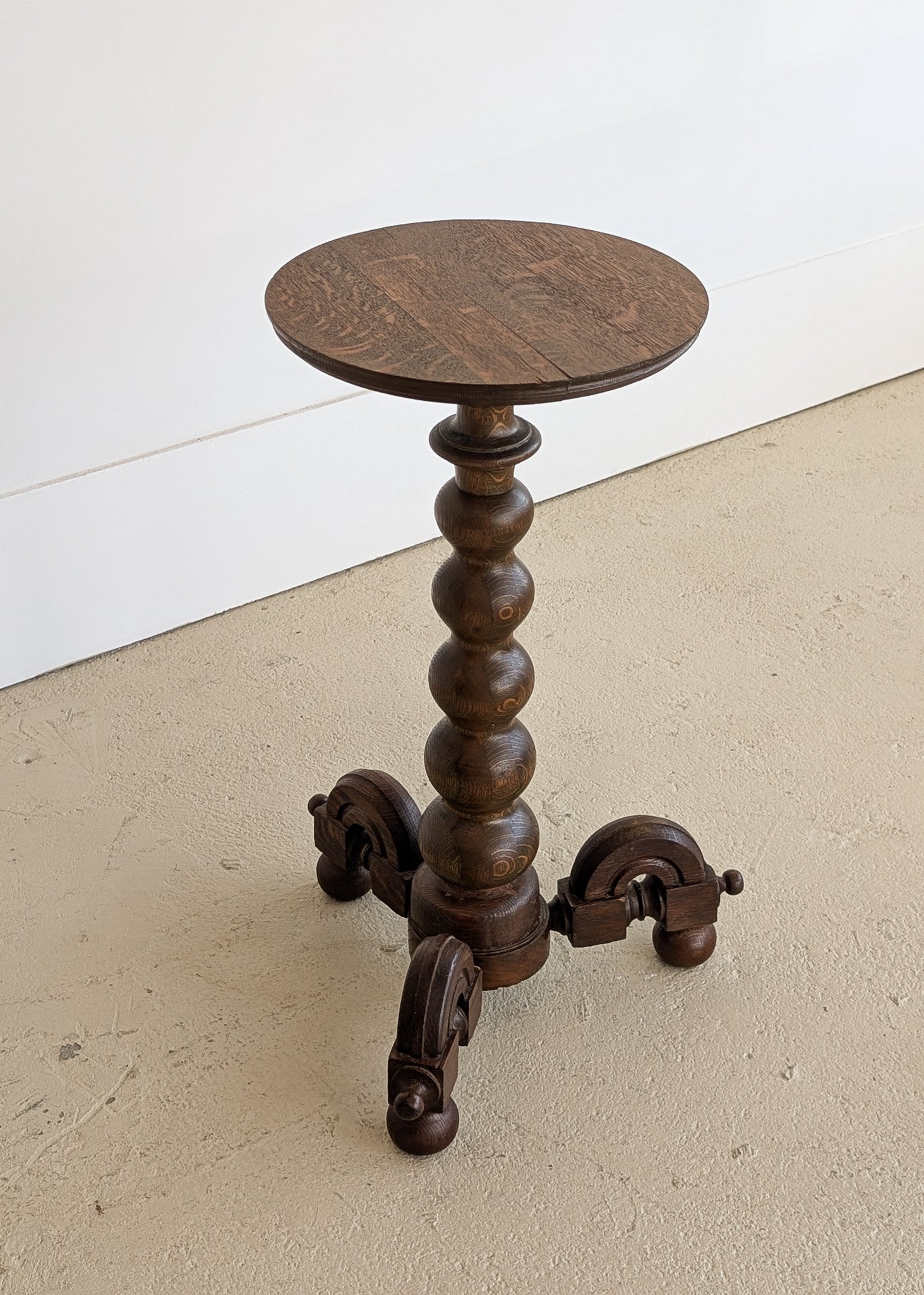 Unique Most Likely Antique Charles Dudouyt-Style Wooden Oak Pedestal Stand/Side Table