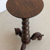 Unique Most Likely Antique Charles Dudouyt-Style Wooden Oak Pedestal Stand/Side Table