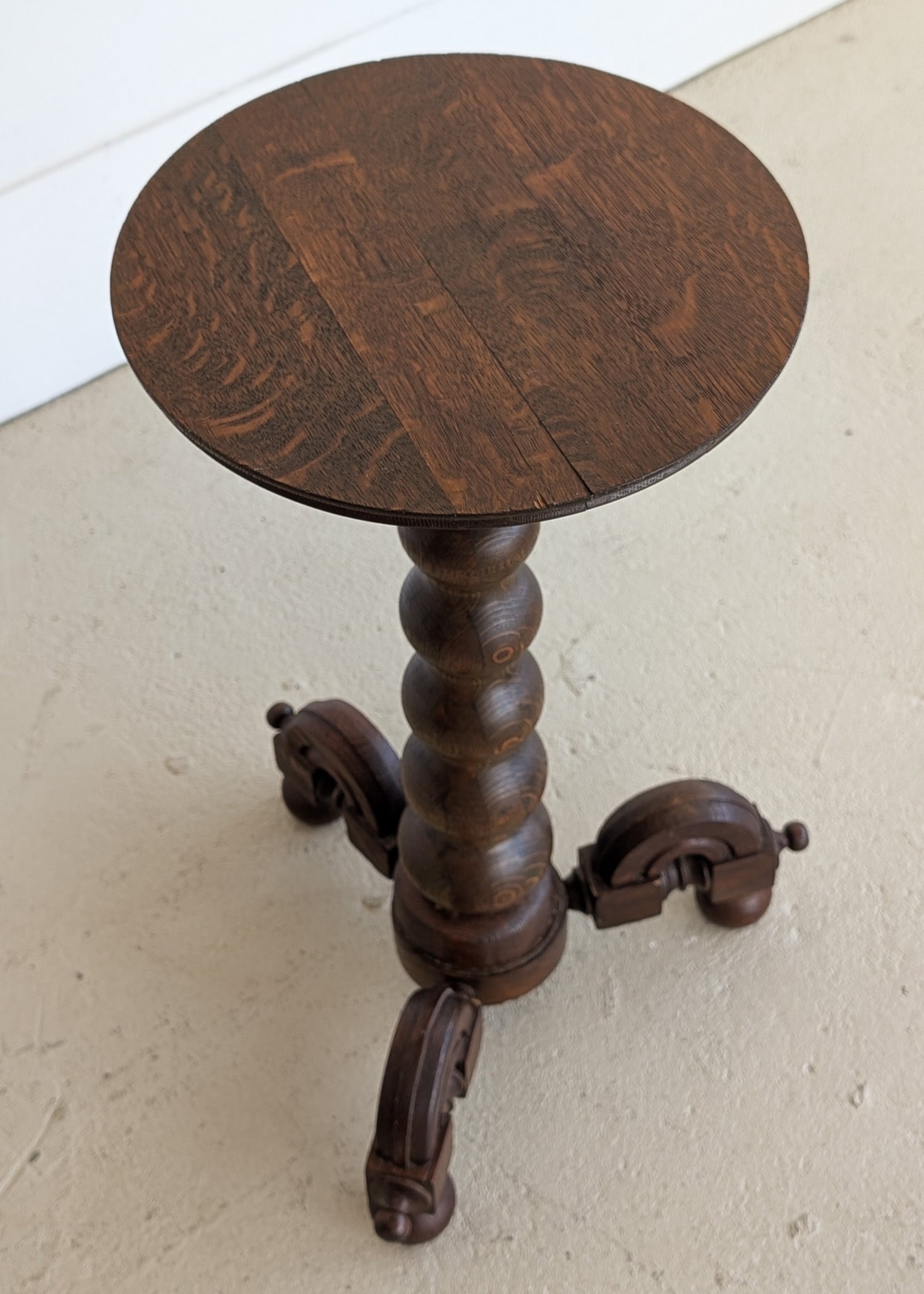 Unique Most Likely Antique Charles Dudouyt-Style Wooden Oak Pedestal Stand/Side Table