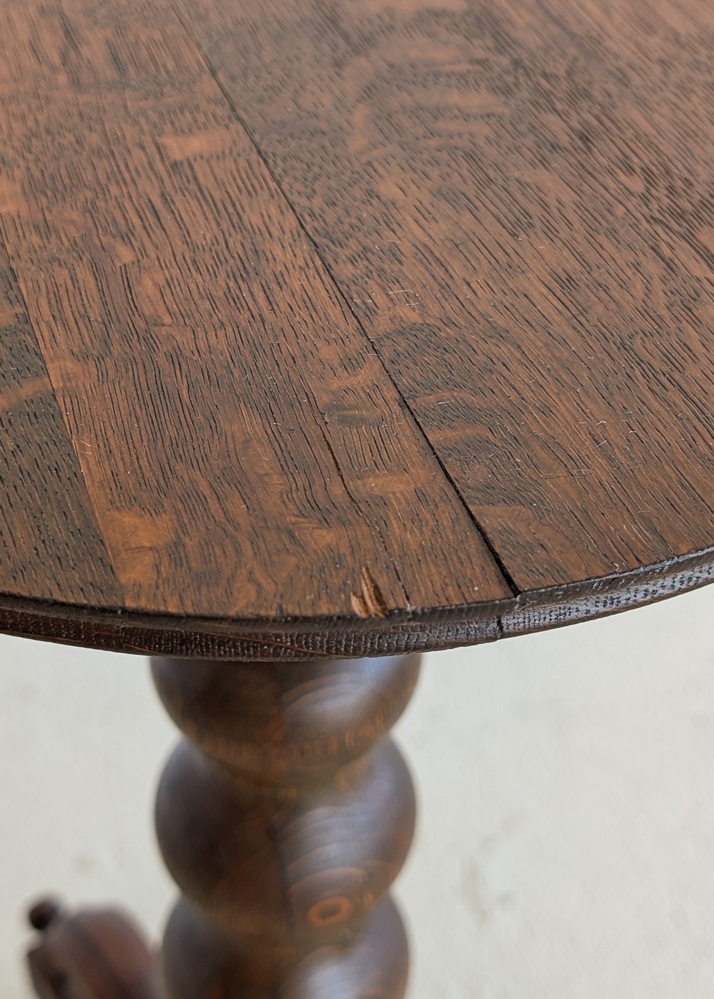 Unique Most Likely Antique Charles Dudouyt-Style Wooden Oak Pedestal Stand/Side Table