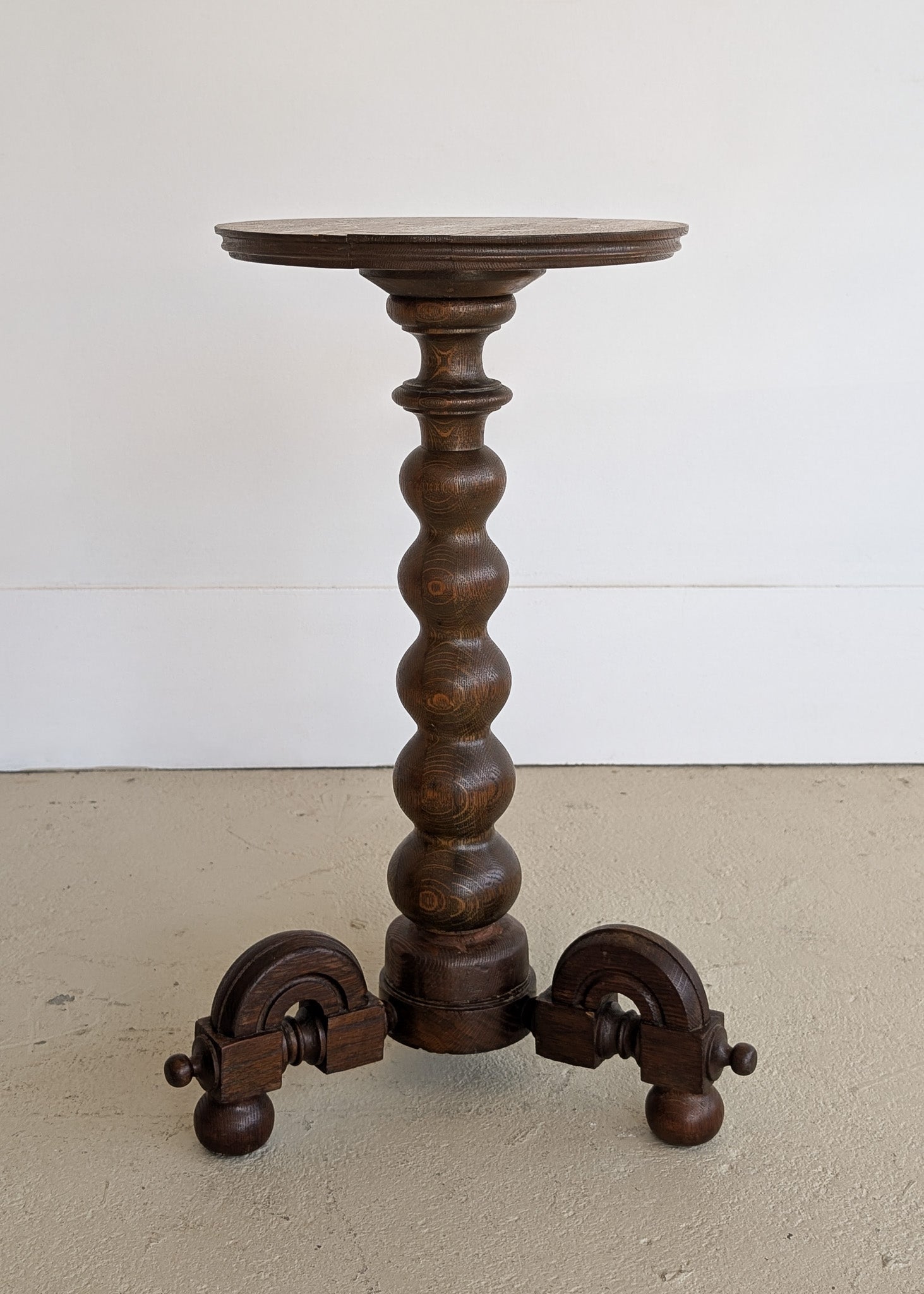 Unique Most Likely Antique Charles Dudouyt-Style Wooden Oak Pedestal Stand/Side Table