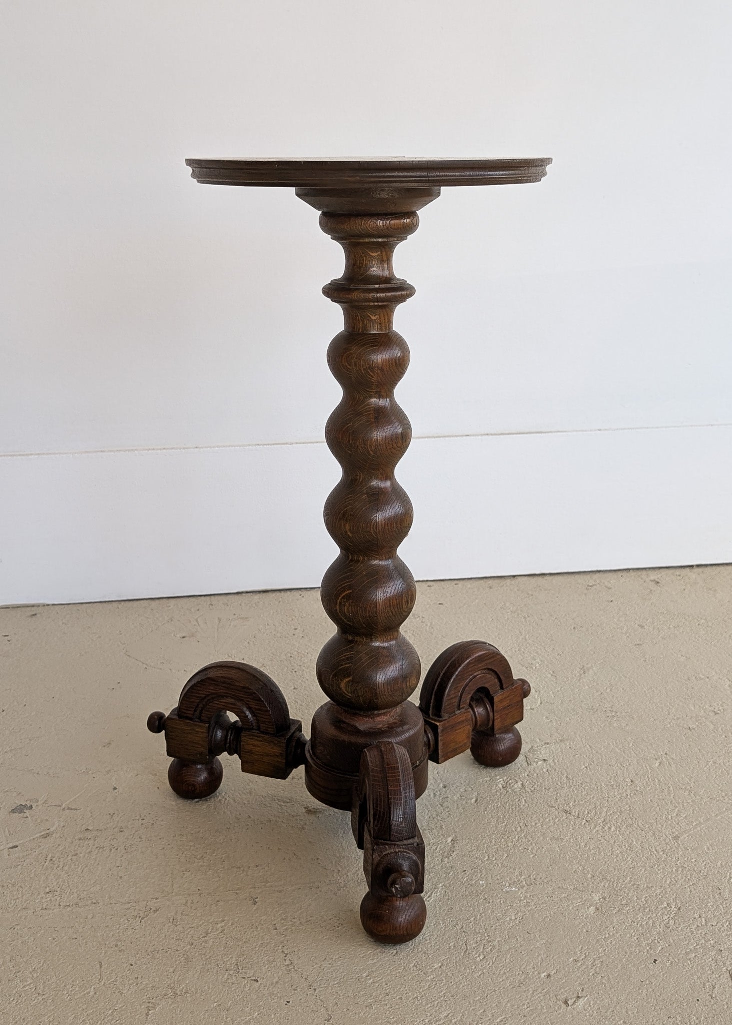 Unique Most Likely Antique Charles Dudouyt-Style Wooden Oak Pedestal Stand/Side Table