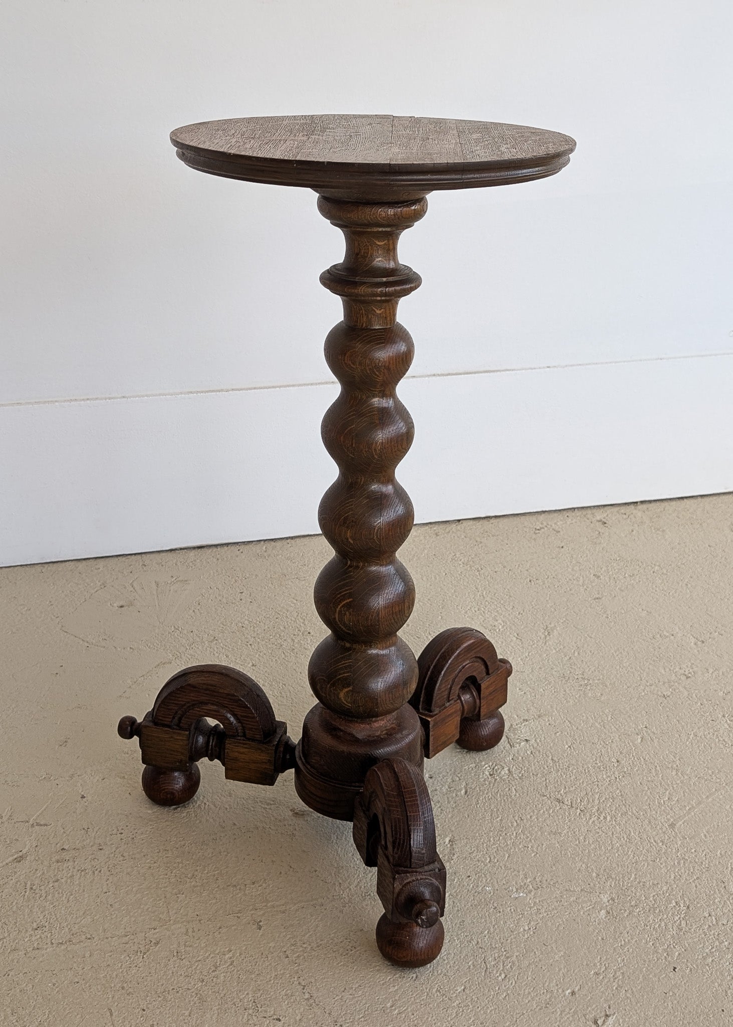 Unique Most Likely Antique Charles Dudouyt-Style Wooden Oak Pedestal Stand/Side Table