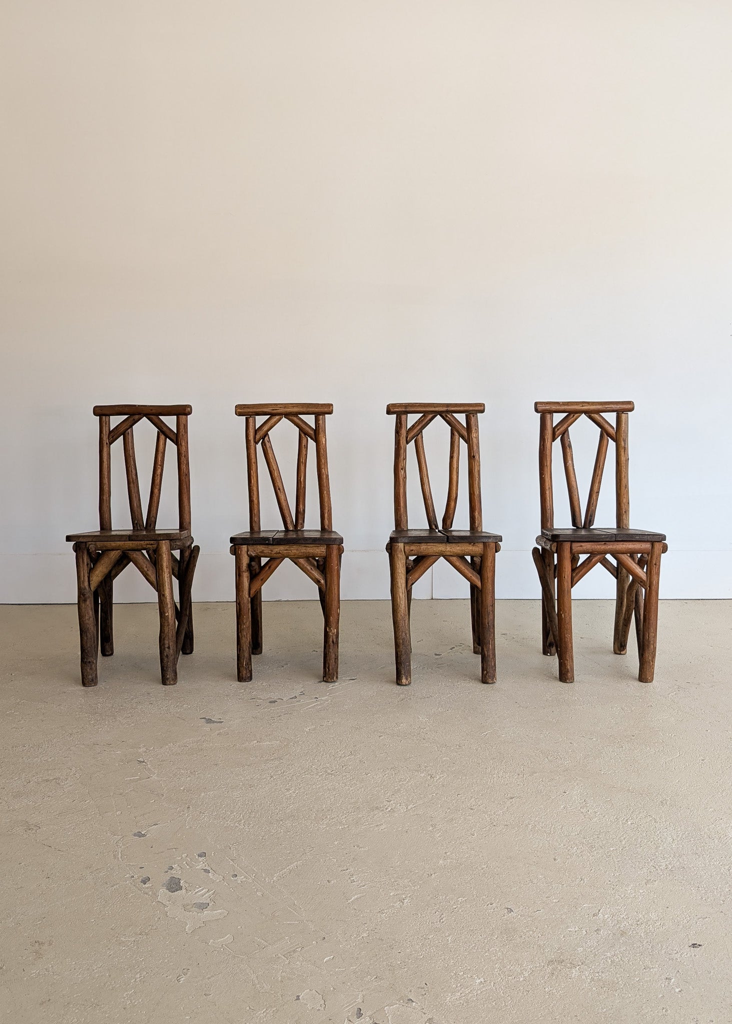 Set of 4 Unique Antique Primitive Wooden Branch Dining Chairs