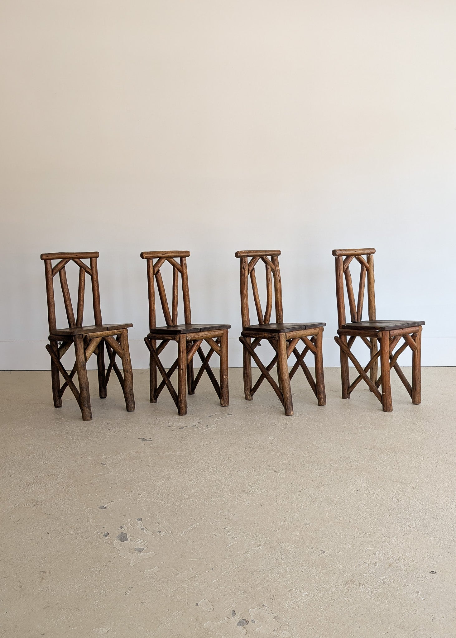 Set of 4 Unique Antique Primitive Wooden Branch Dining Chairs