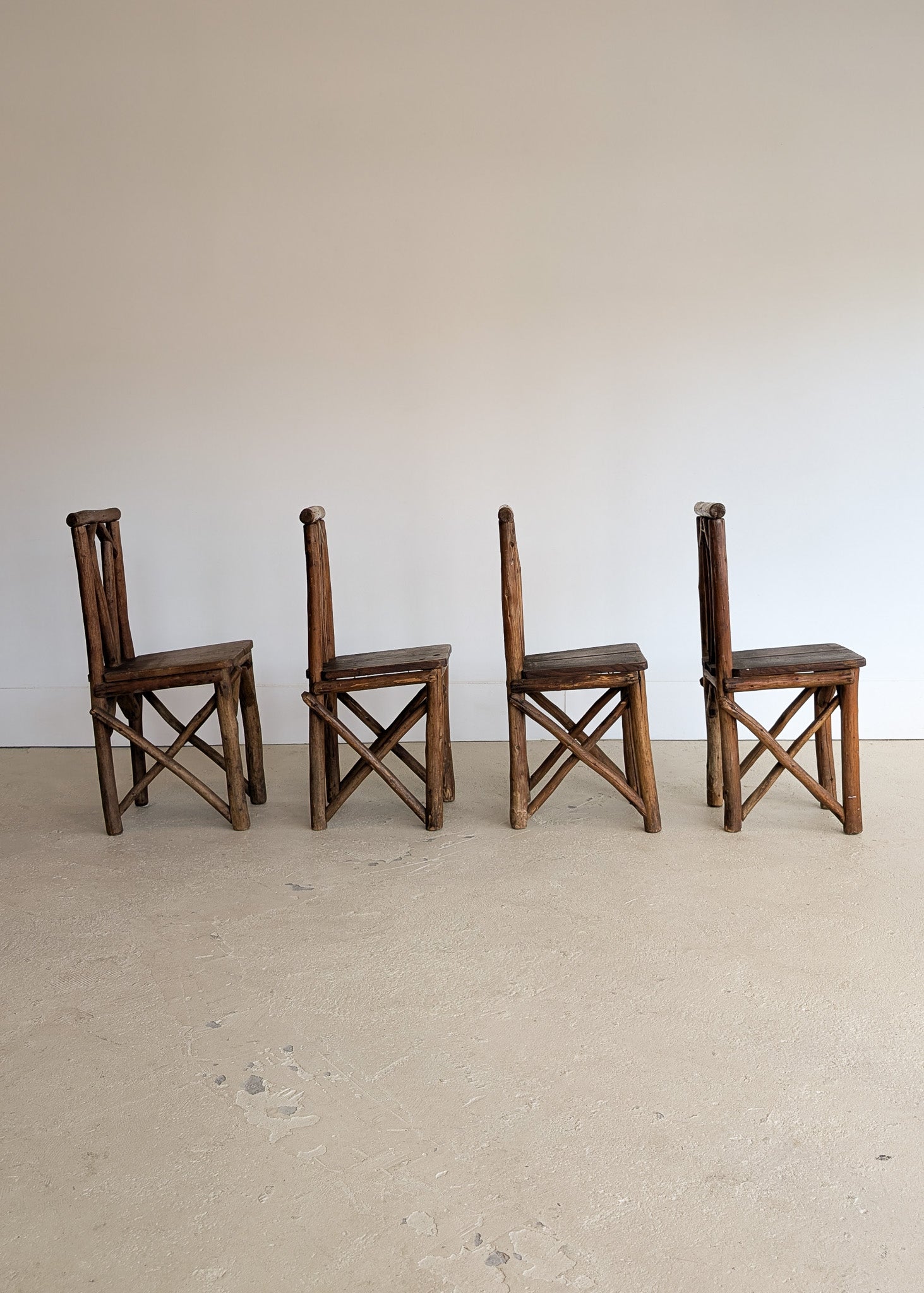 Set of 4 Unique Antique Primitive Wooden Branch Dining Chairs