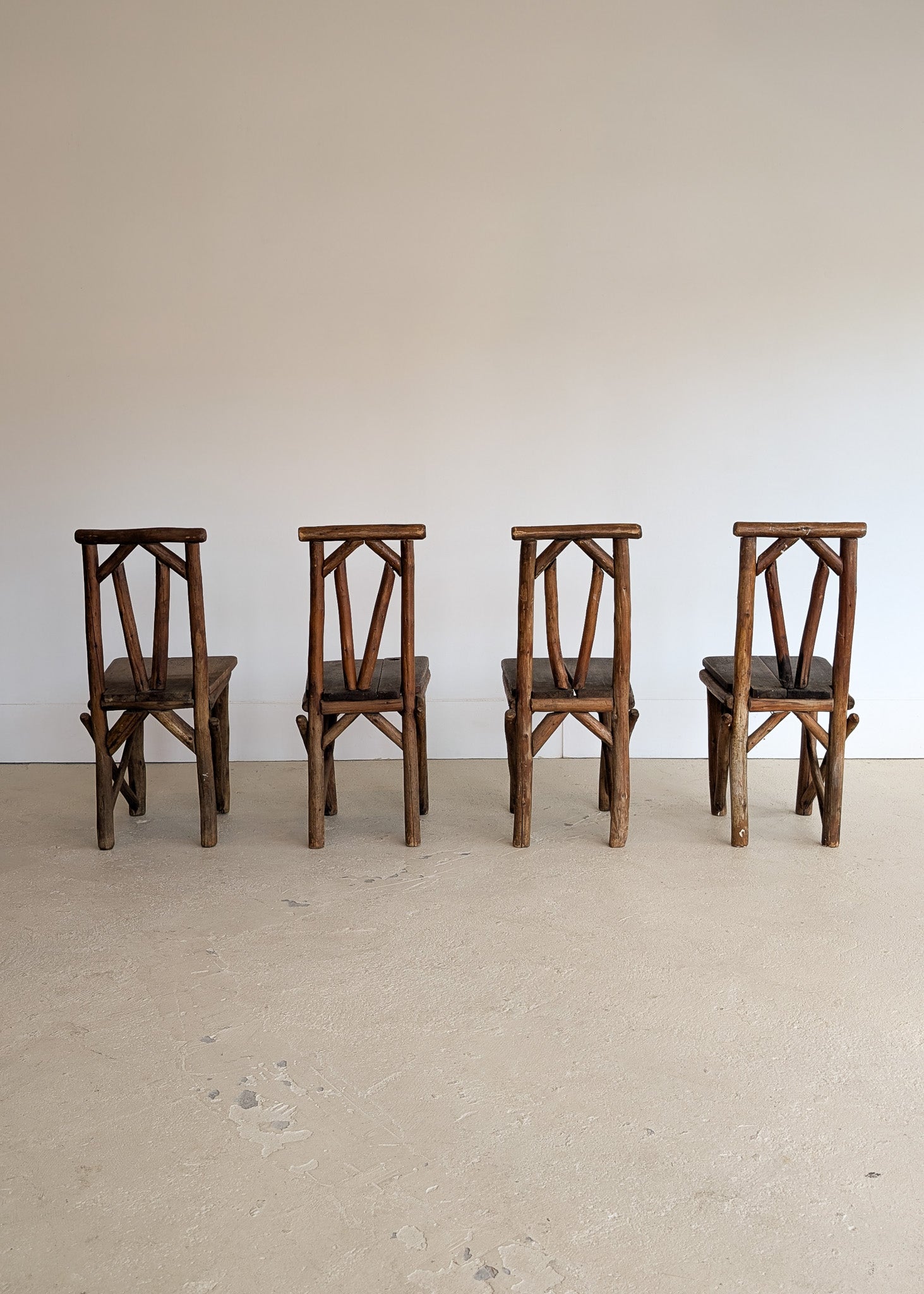 Set of 4 Unique Antique Primitive Wooden Branch Dining Chairs