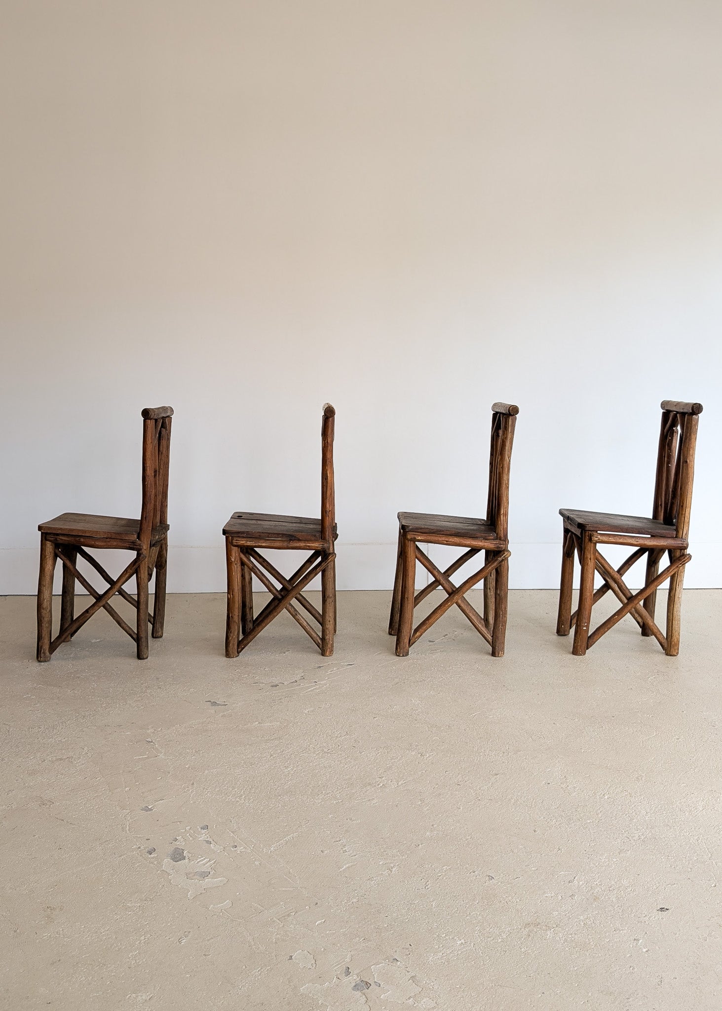 Set of 4 Unique Antique Primitive Wooden Branch Dining Chairs