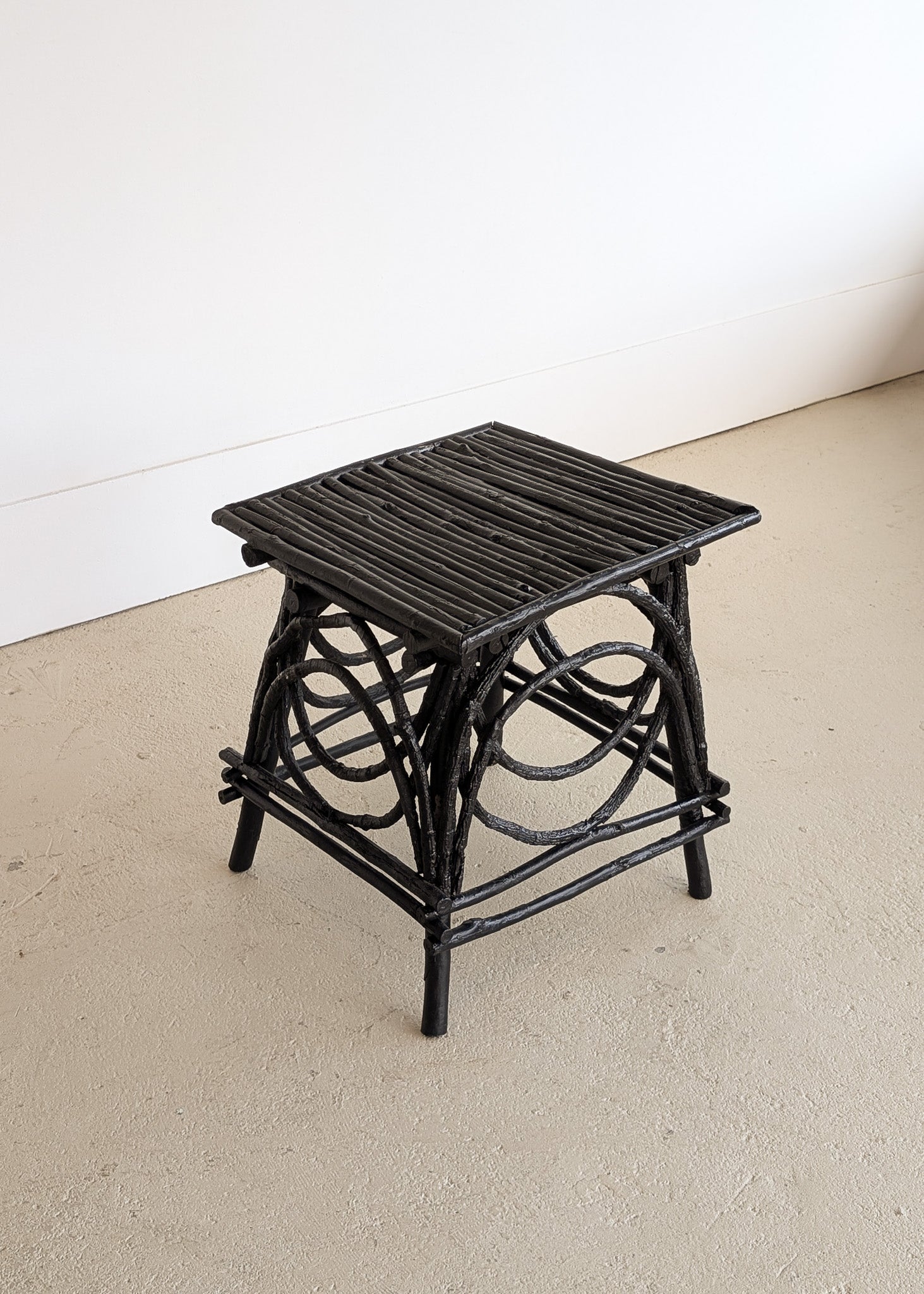 Vintage Black Painted Adirondack Twig Side/Accent Table