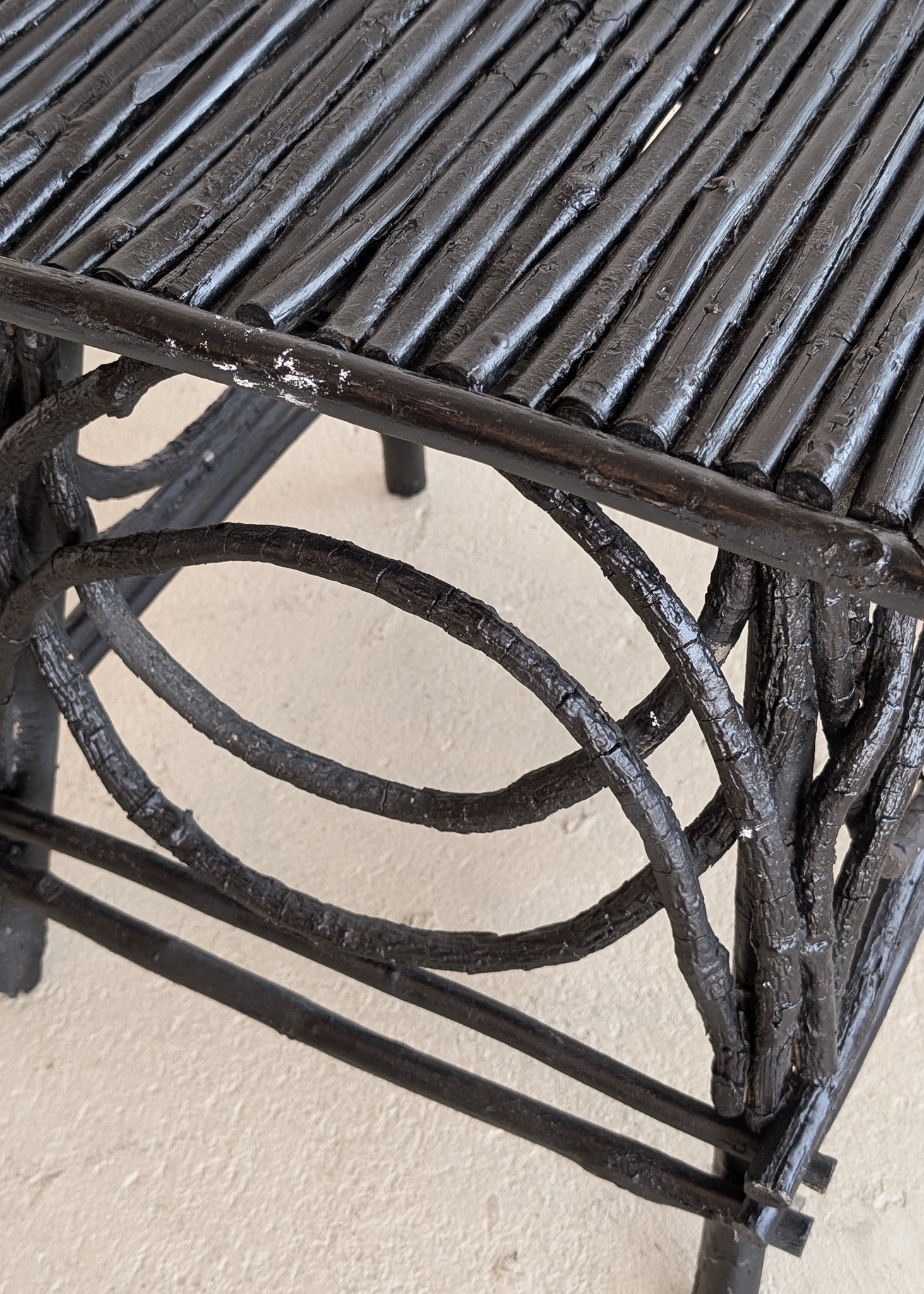 Vintage Black Painted Adirondack Twig Side/Accent Table