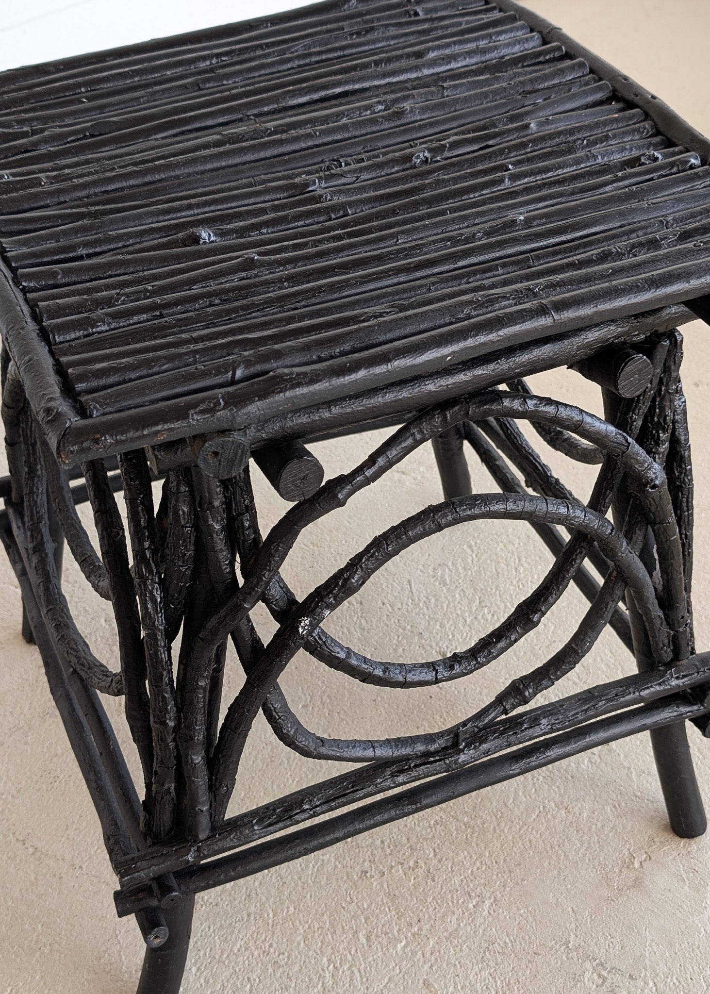 Vintage Black Painted Adirondack Twig Side/Accent Table