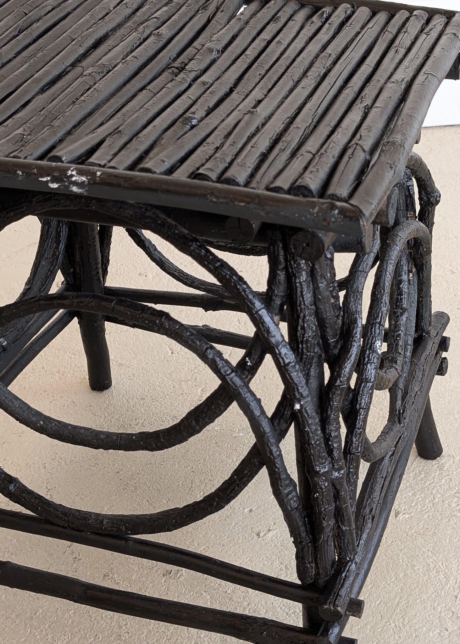 Vintage Black Painted Adirondack Twig Side/Accent Table