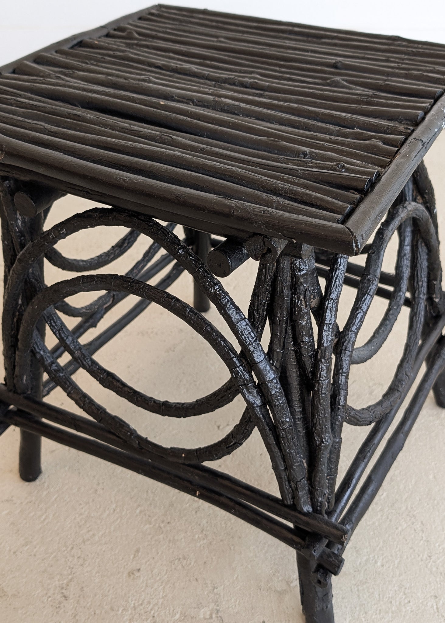 Vintage Black Painted Adirondack Twig Side/Accent Table
