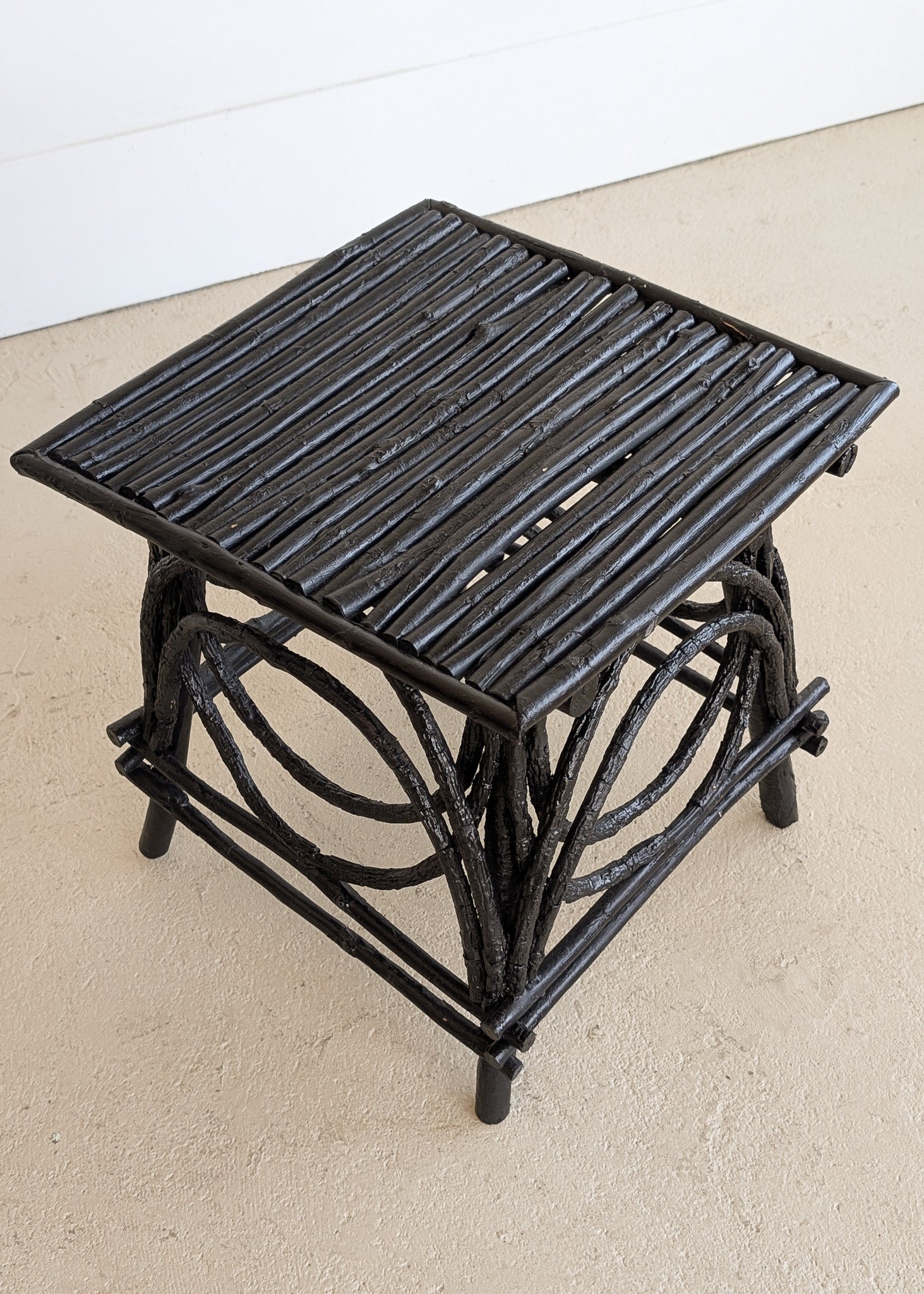 Vintage Black Painted Adirondack Twig Side/Accent Table