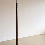 Six-Foot-Tall Antique European Charles Dudouyt-Style Wooden Oak Two-Light Spindle Floor Lamp with Bell-Shaped Base and Ball Feet