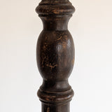 Six-Foot-Tall Antique European Charles Dudouyt-Style Wooden Oak Two-Light Spindle Floor Lamp with Bell-Shaped Base and Ball Feet