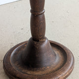 Six-Foot-Tall Antique European Charles Dudouyt-Style Wooden Oak Two-Light Spindle Floor Lamp with Bell-Shaped Base and Ball Feet
