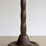Six-Foot-Tall Antique European Charles Dudouyt-Style Wooden Oak Two-Light Spindle Floor Lamp with Bell-Shaped Base and Ball Feet