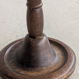 Six-Foot-Tall Antique European Charles Dudouyt-Style Wooden Oak Two-Light Spindle Floor Lamp with Bell-Shaped Base and Ball Feet