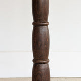 Six-Foot-Tall Antique European Charles Dudouyt-Style Wooden Oak Two-Light Spindle Floor Lamp with Bell-Shaped Base and Ball Feet