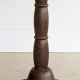 Six-Foot-Tall Antique European Charles Dudouyt-Style Wooden Oak Two-Light Spindle Floor Lamp with Bell-Shaped Base and Ball Feet