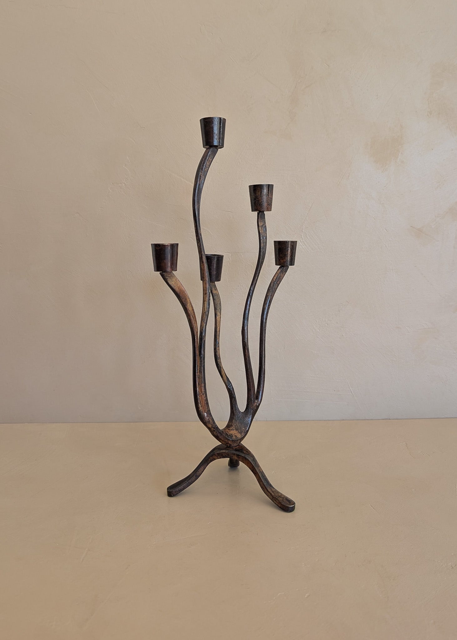 Vintage Brutalist Metal Five-Arm Biomorphic Candelabra