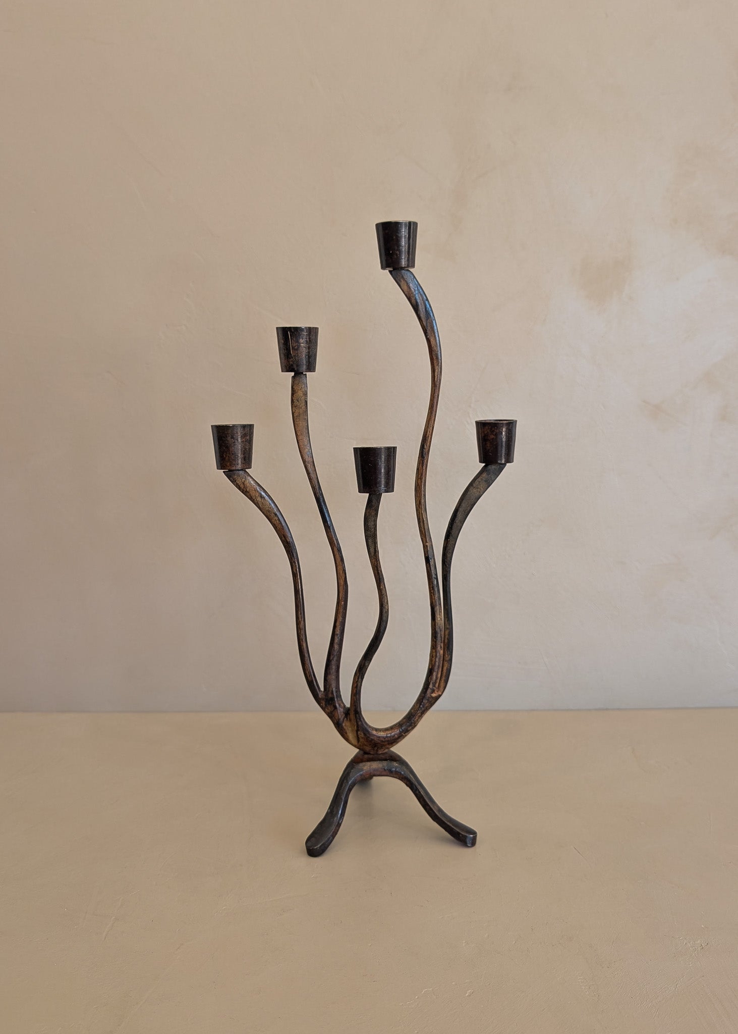 Vintage Brutalist Metal Five-Arm Biomorphic Candelabra