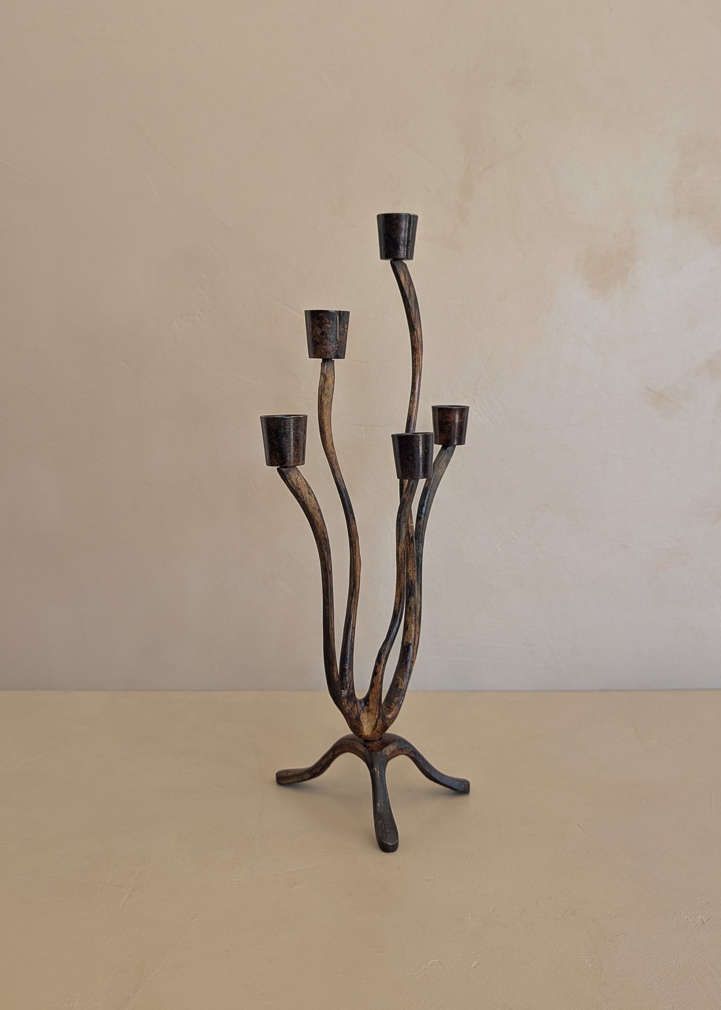 Vintage Brutalist Metal Five-Arm Biomorphic Candelabra