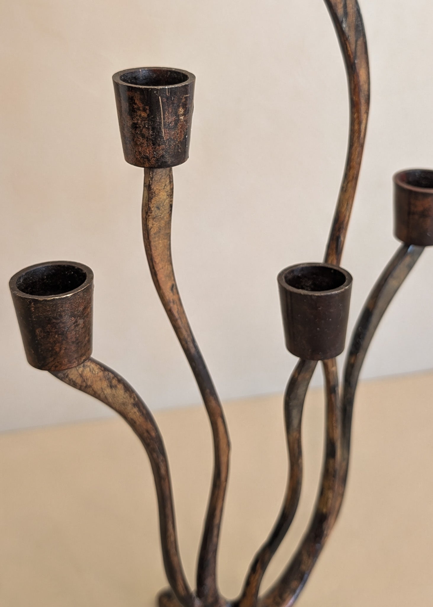 Vintage Brutalist Metal Five-Arm Biomorphic Candelabra
