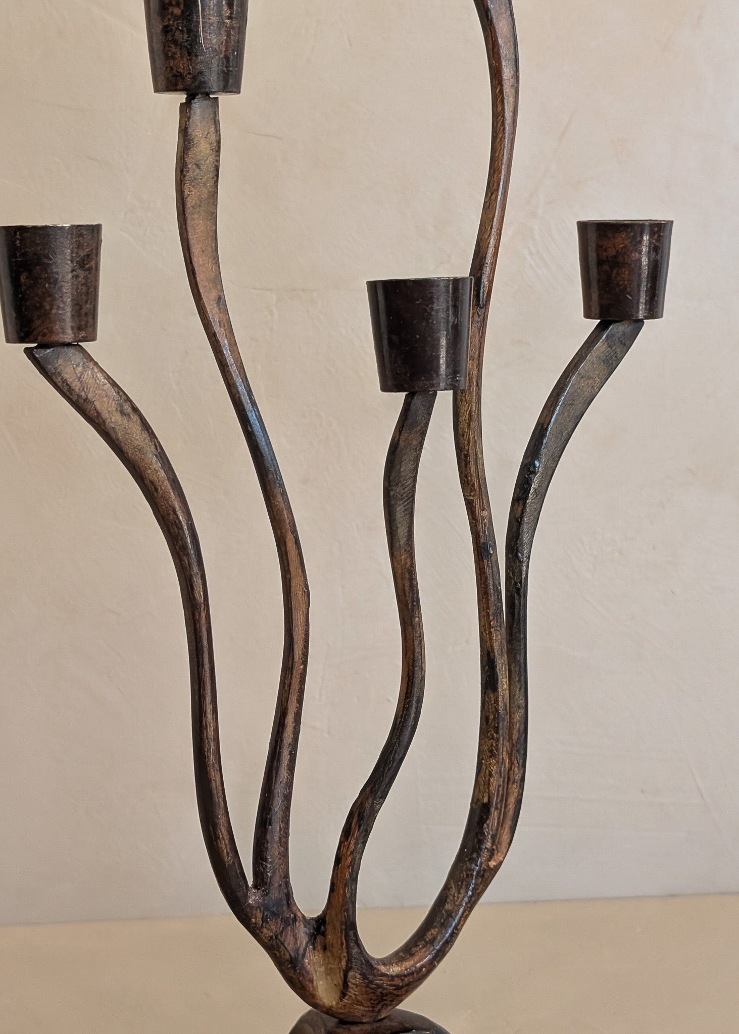 Vintage Brutalist Metal Five-Arm Biomorphic Candelabra