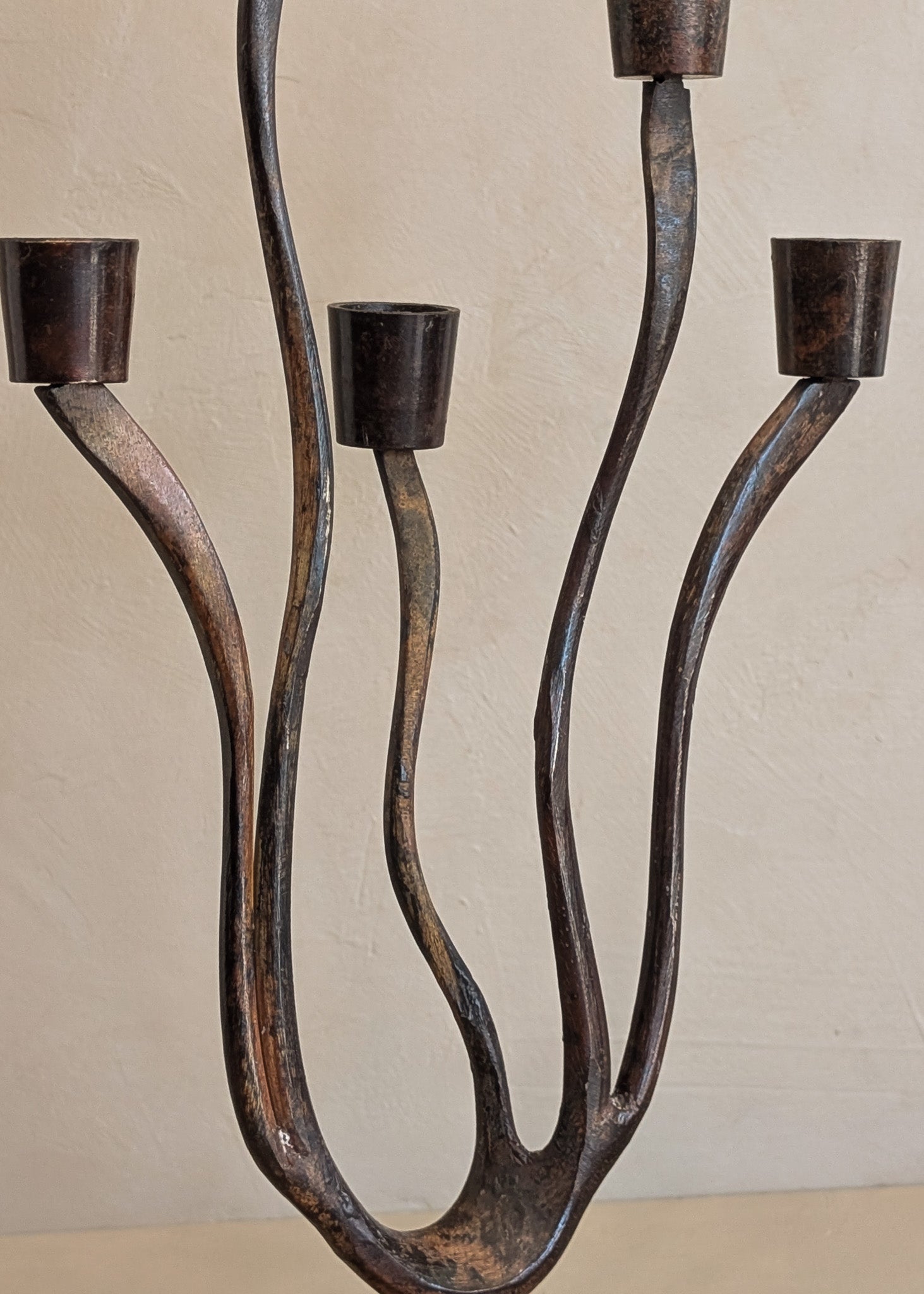 Vintage Brutalist Metal Five-Arm Biomorphic Candelabra