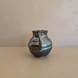 Dark Metallic-Glazed Studio Pottery Pitcher with Swirled Detailing