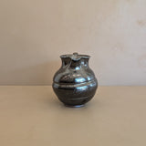 Dark Metallic-Glazed Studio Pottery Pitcher with Swirled Detailing