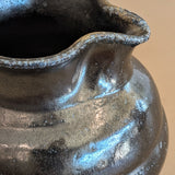 Dark Metallic-Glazed Studio Pottery Pitcher with Swirled Detailing