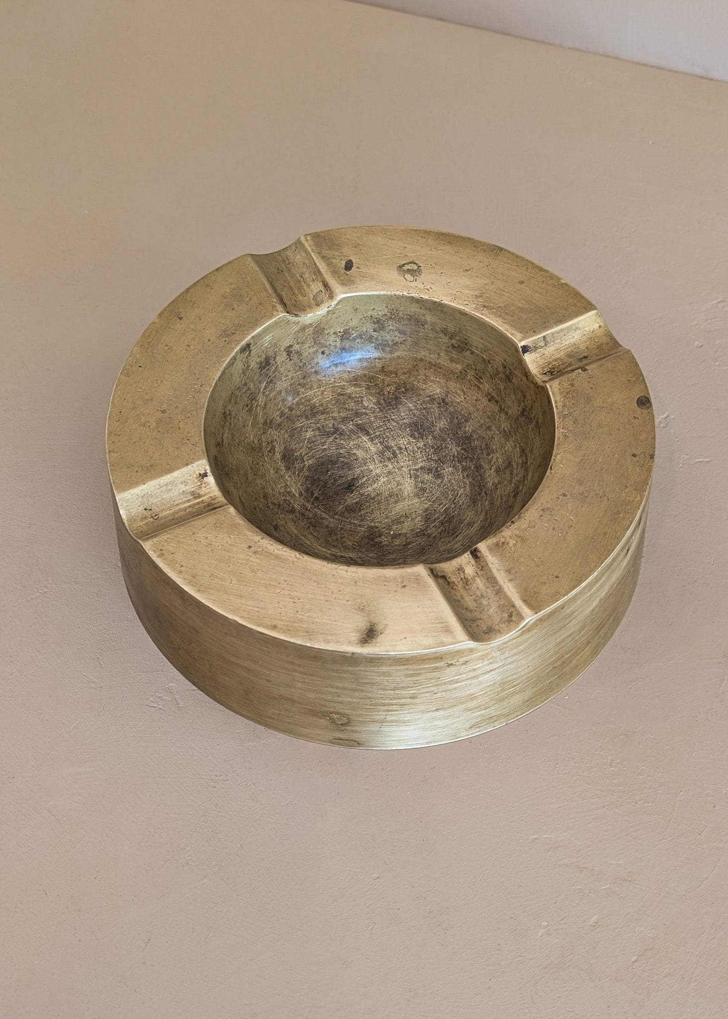 Large Vintage Chunky Round Brass Ashtray