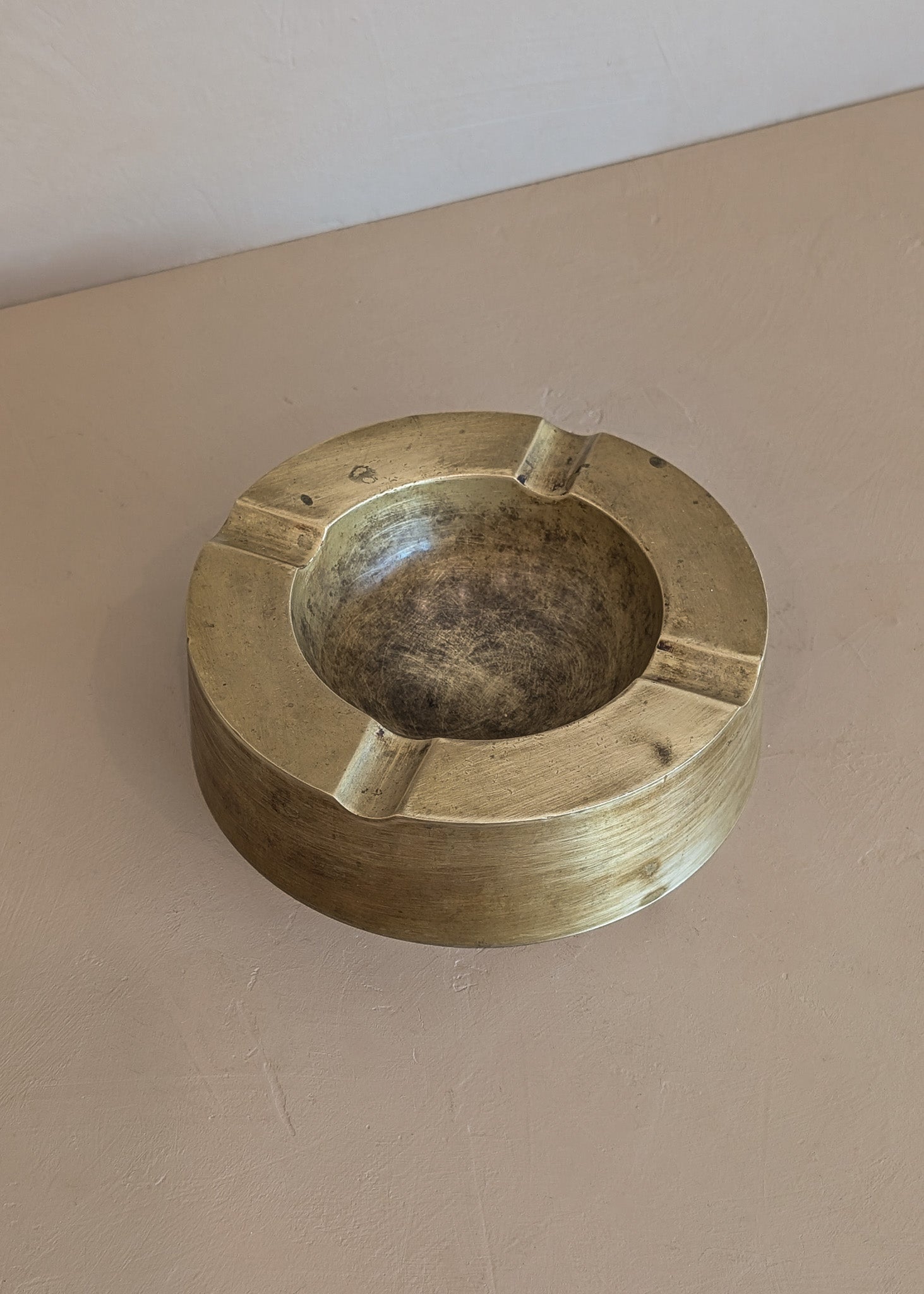 Large Vintage Chunky Round Brass Ashtray
