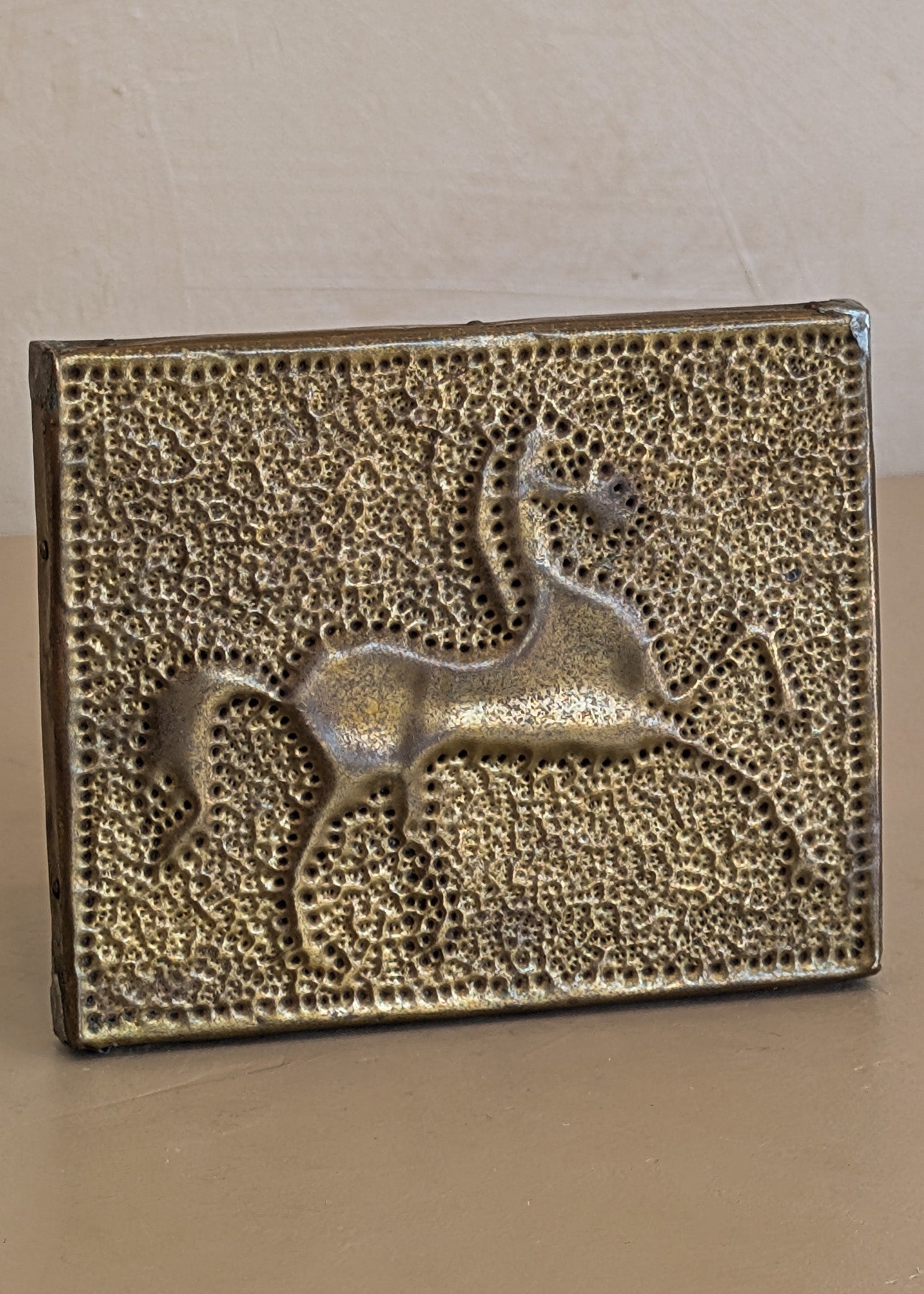 Petite Handcrafted Vintage Folk Art Punched Brass Horse Art Relief