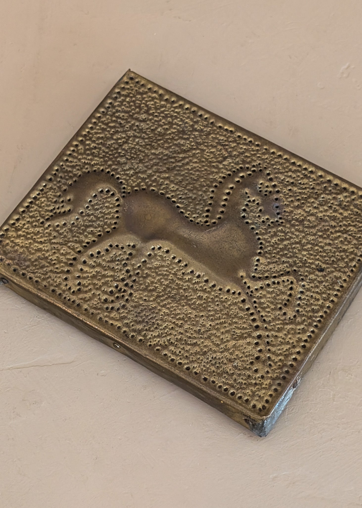 Petite Handcrafted Vintage Folk Art Punched Brass Horse Art Relief