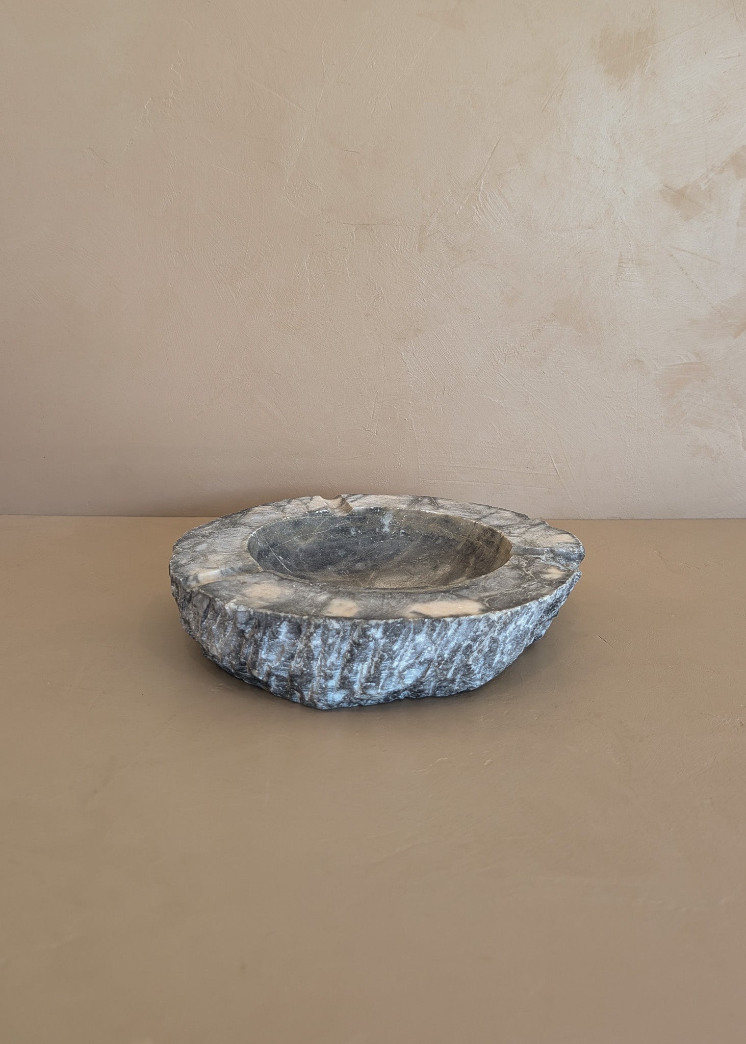Extra Large Vintage Gray and White Marble Ashtray/Catchall with Rough-Carved Edge