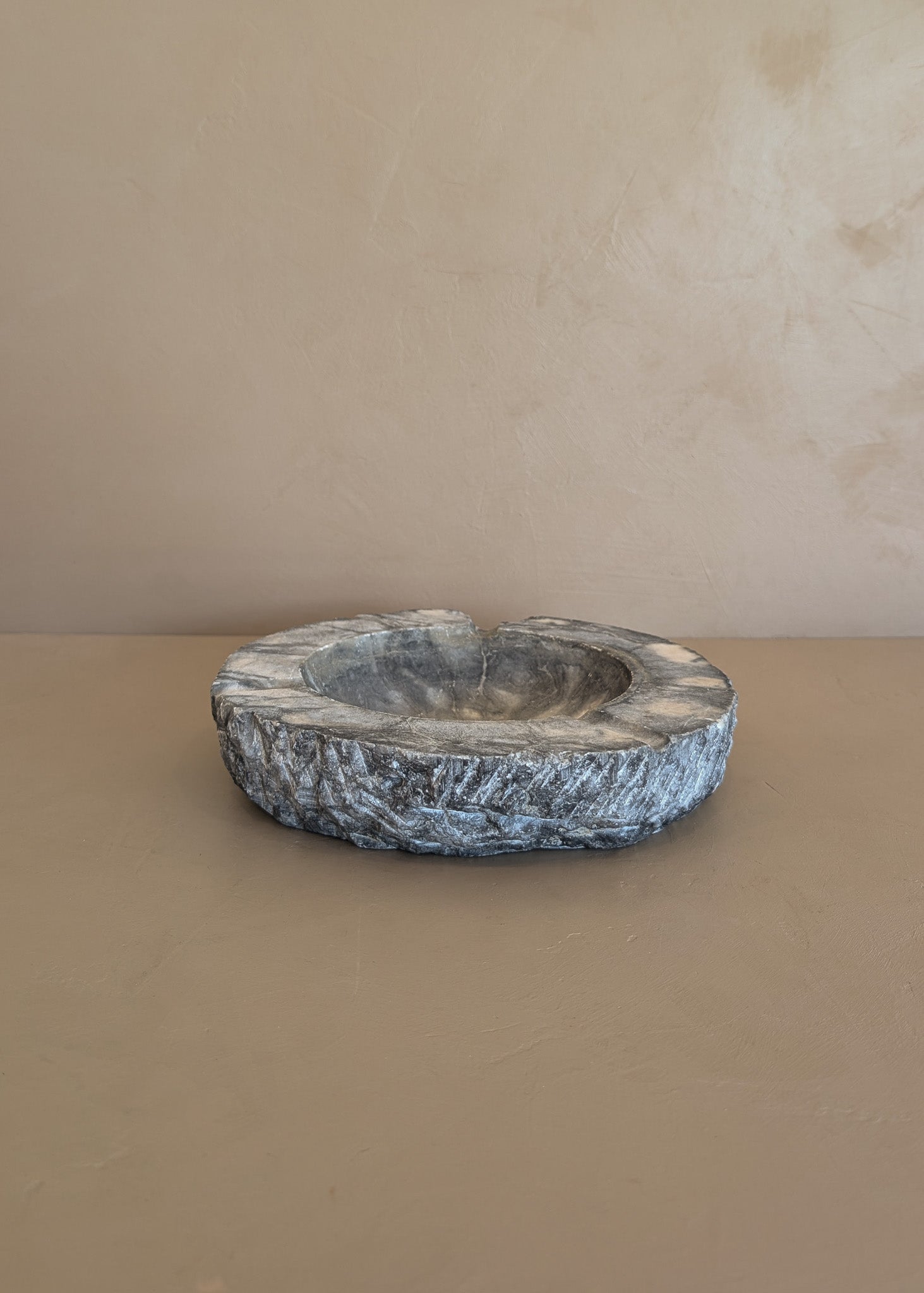 Extra Large Vintage Gray and White Marble Ashtray/Catchall with Rough-Carved Edge