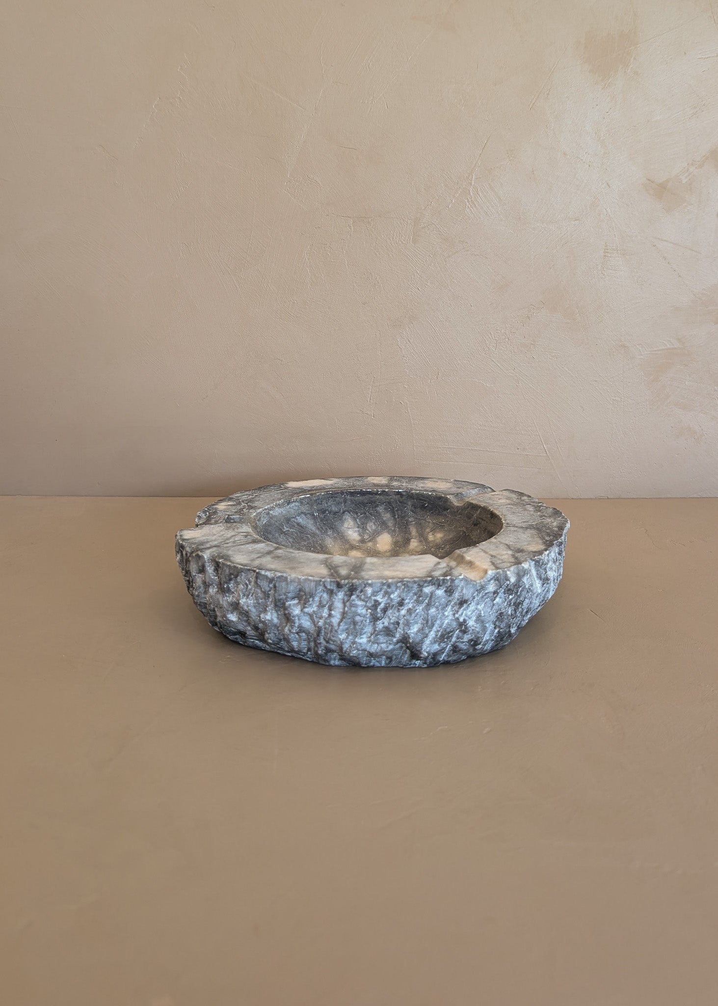 Extra Large Vintage Gray and White Marble Ashtray/Catchall with Rough-Carved Edge