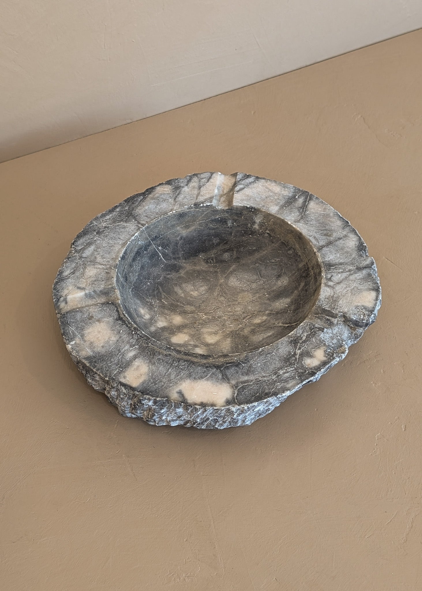 Extra Large Vintage Gray and White Marble Ashtray/Catchall with Rough-Carved Edge