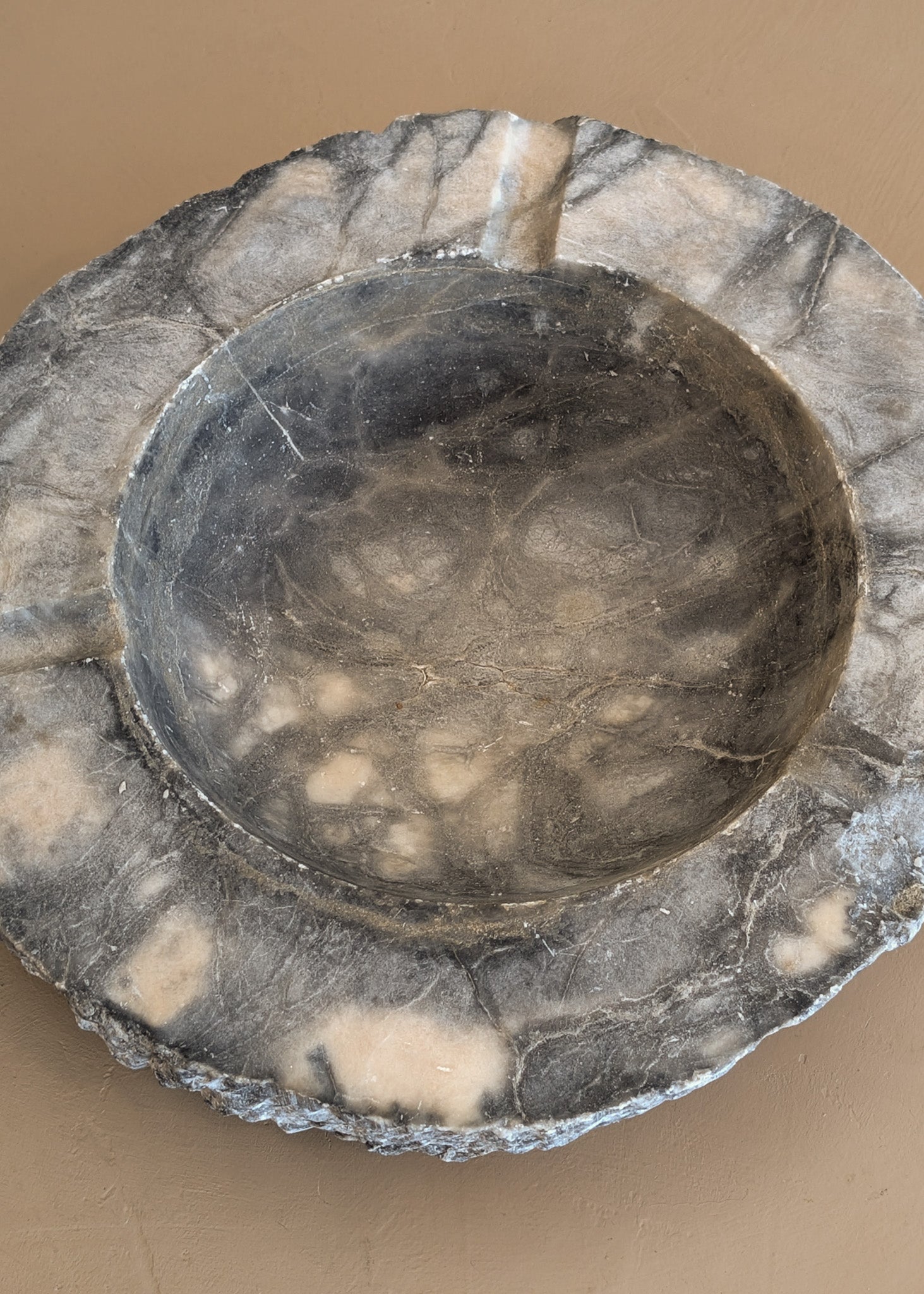 Extra Large Vintage Gray and White Marble Ashtray/Catchall with Rough-Carved Edge