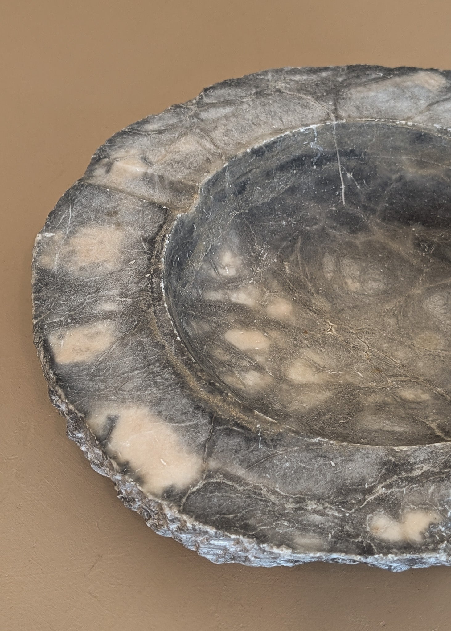Extra Large Vintage Gray and White Marble Ashtray/Catchall with Rough-Carved Edge