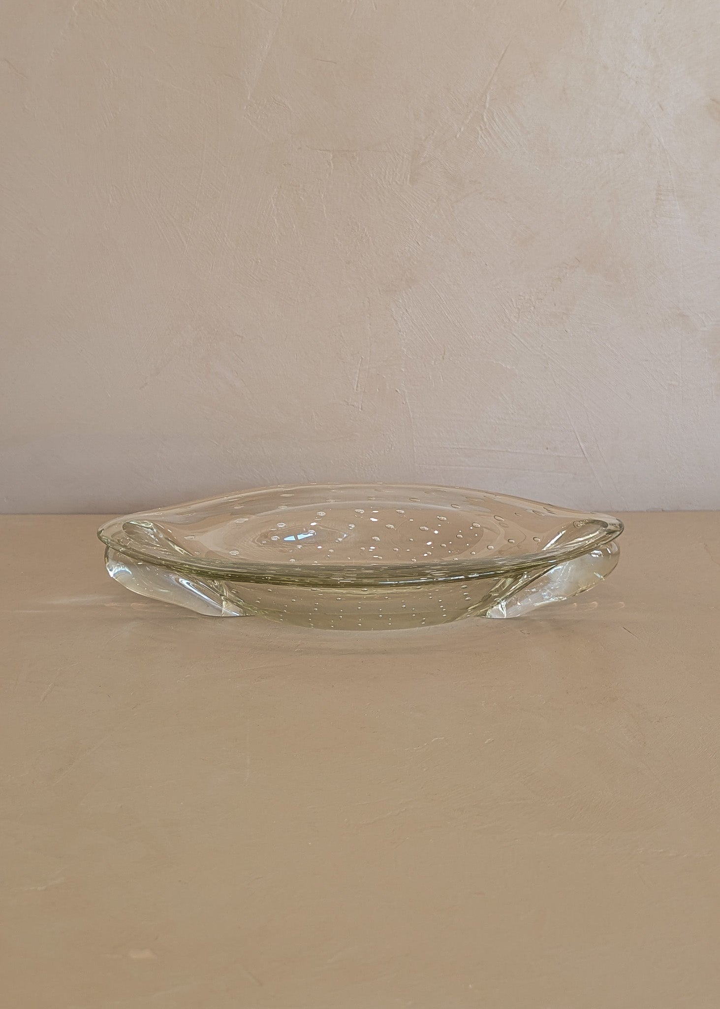 Vintage Murano-Style Marquise Clear Bullicante Bubble Glass Bowl with Handles