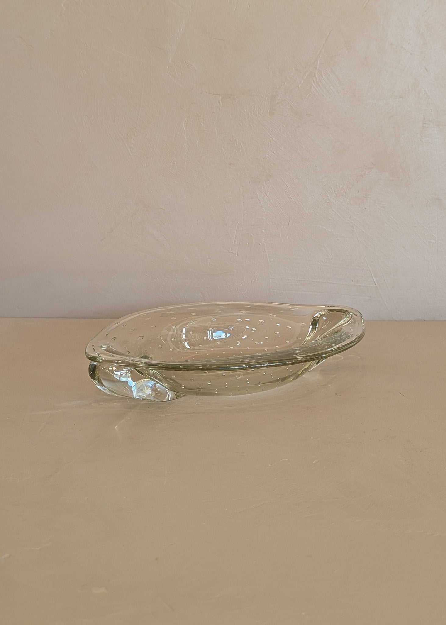 Vintage Murano-Style Marquise Clear Bullicante Bubble Glass Bowl with Handles