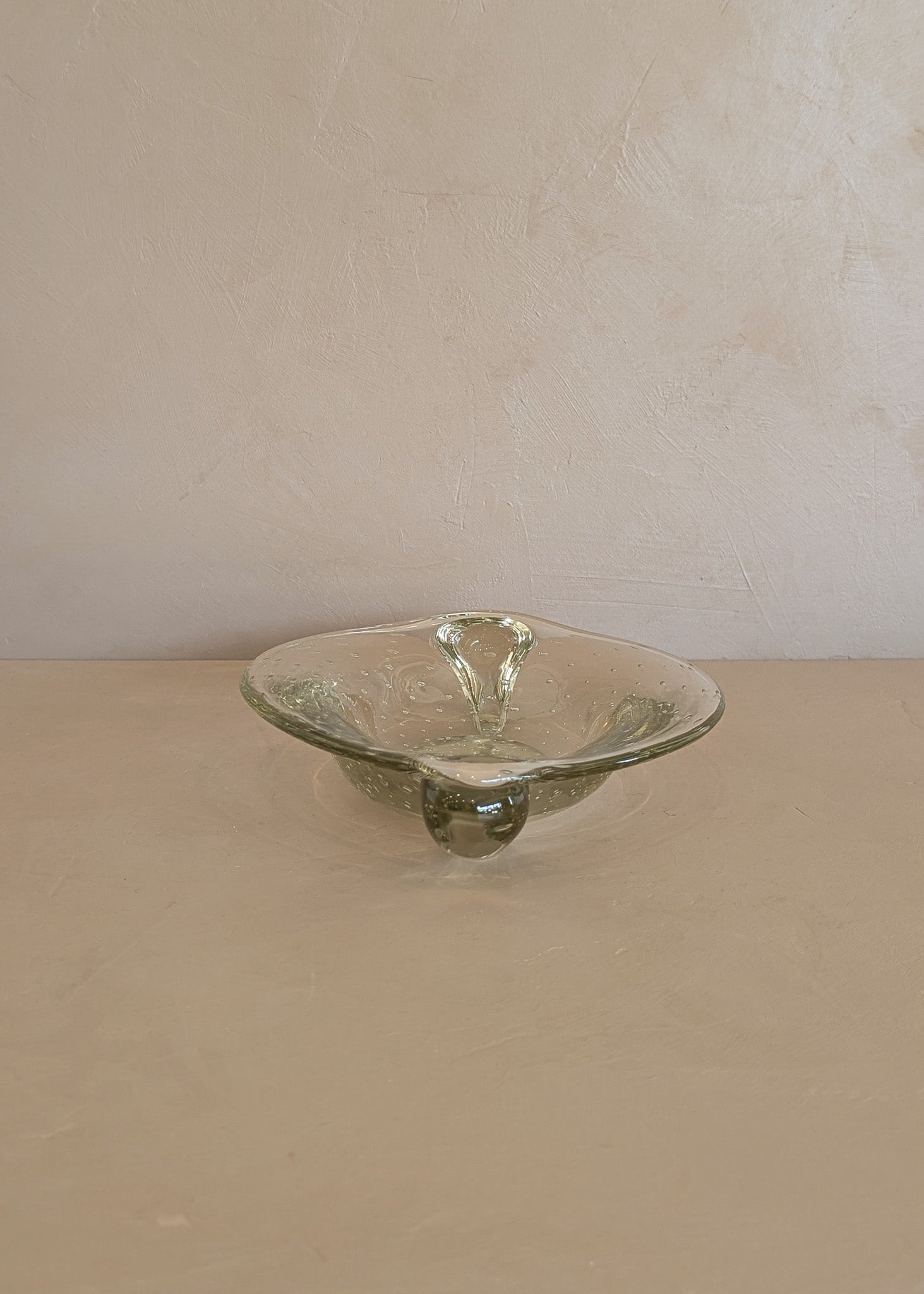 Vintage Murano-Style Marquise Clear Bullicante Bubble Glass Bowl with Handles