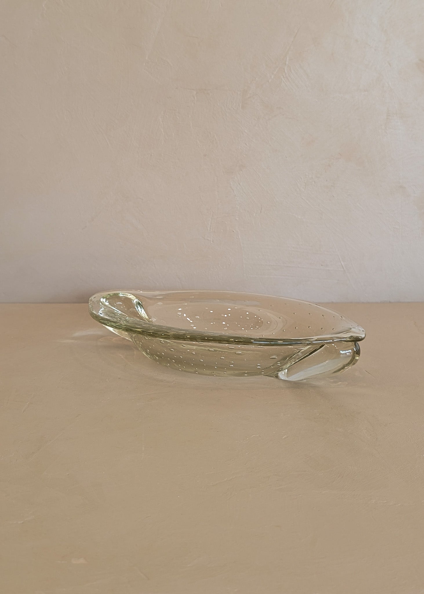 Vintage Murano-Style Marquise Clear Bullicante Bubble Glass Bowl with Handles